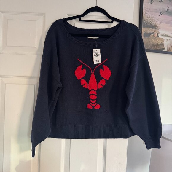 *NWT* Hollister Easy off the Shoulder Lobster Sweater - Navy Blue - Picture 2 of 4